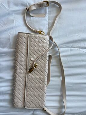 Amazon Cream Woven Clutch with Gold Hardware